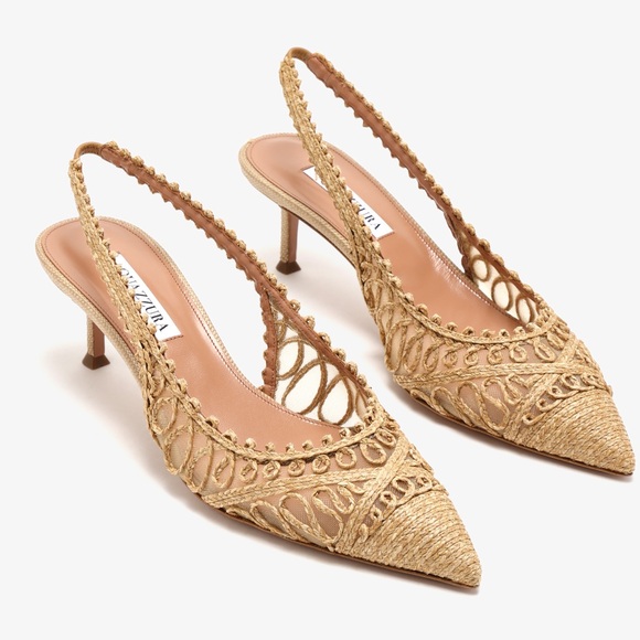 Aquazzura Shoes - New AQUAZZURA Beige Raffia Kahlo Slingback Pumps 50 $950
